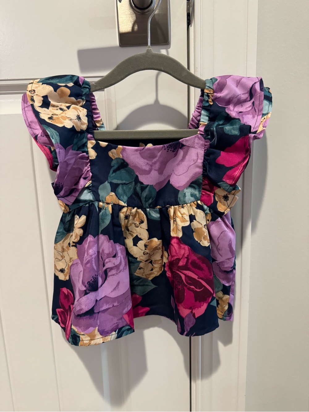 Janie and Jack Navy Floral Ruffle Camisole - Purple/Pink/Yellow